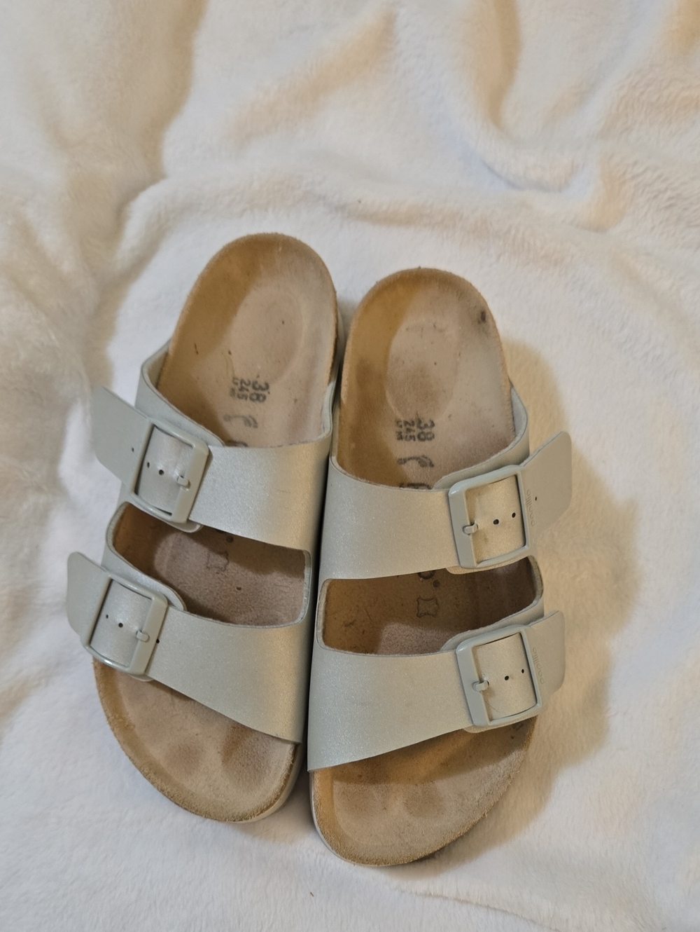 Birkenstock Two-Buckle Slide Sandals in Light Gray